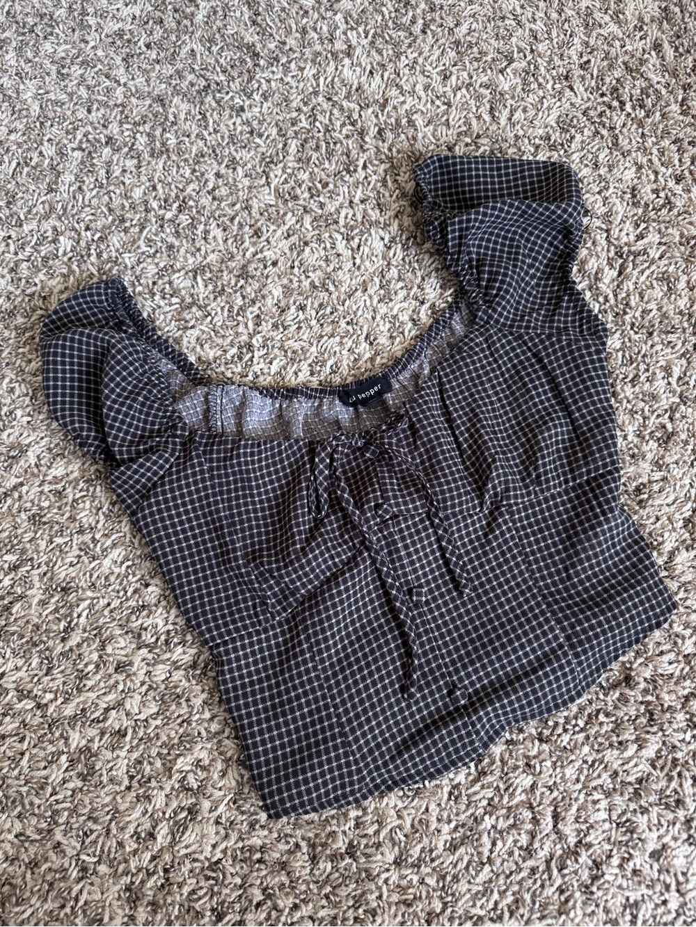 Blu Pepper Plaid Square Neck Tie Front Short Sleeve Crop Top